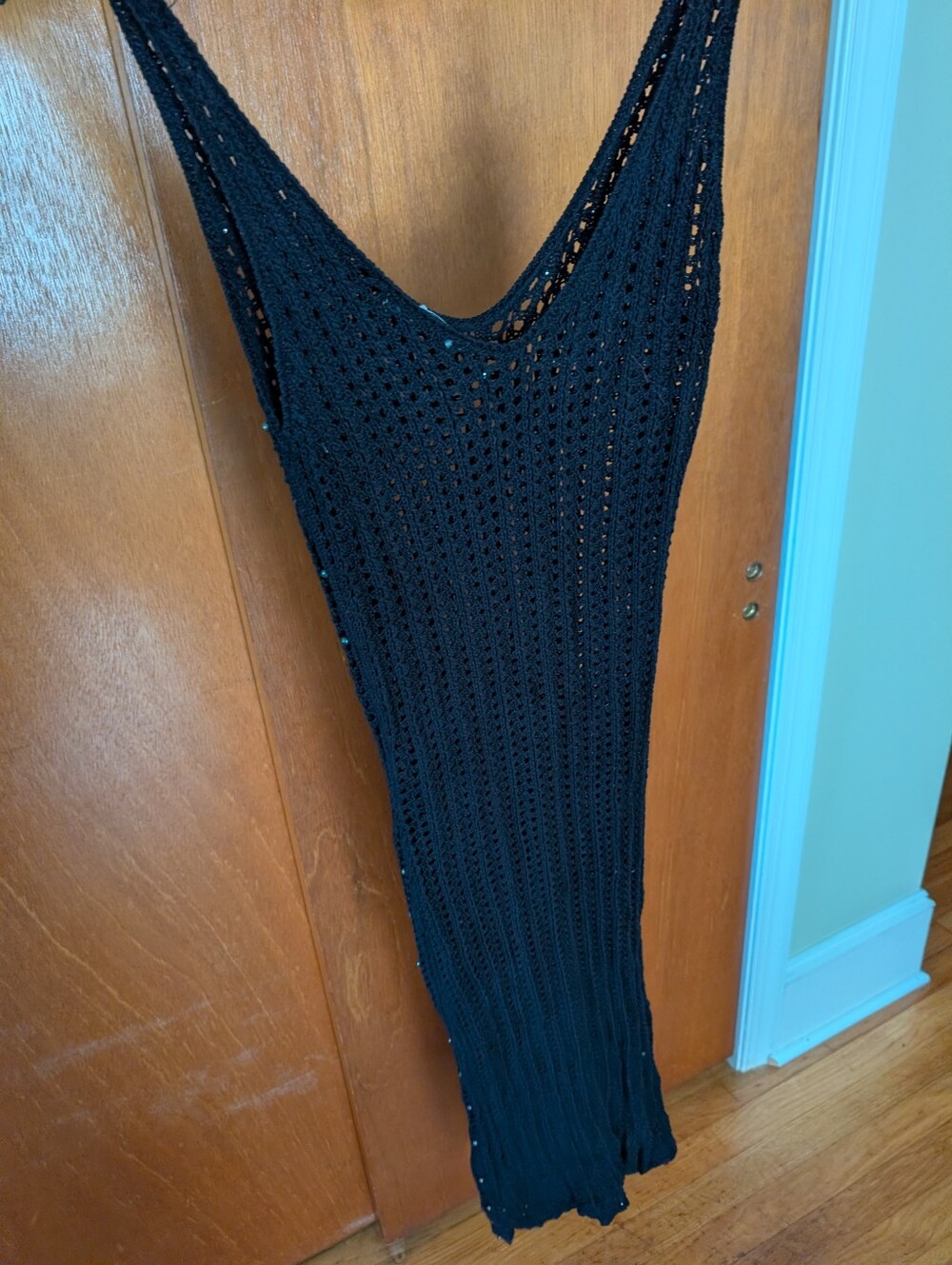 Love Tree Black Crochet Sequin Maxi Dress - Sleeveless Boho Festival - Picture 3 of 8
